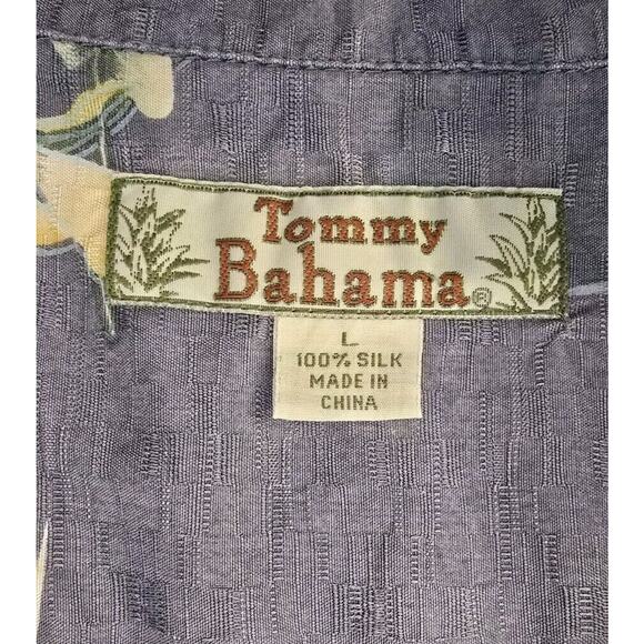 TOMMY BAHAMAS 100% Silk Shirt Men's L Blue Floral Hawaiian Tropical - Picture 2 of 9